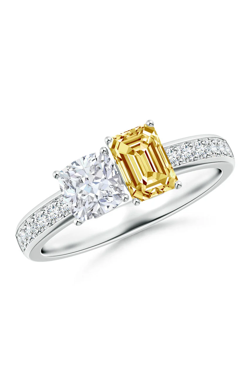 Orient Express Lab-Grown 14K Gold with White & Yellow Diamond Two Stone Ring - Image 2