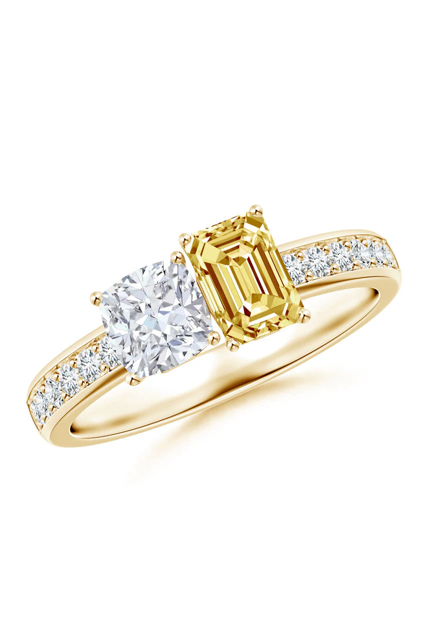 Orient Express Lab-Grown 14K Gold with White & Yellow Diamond Two Stone Ring - Image 2