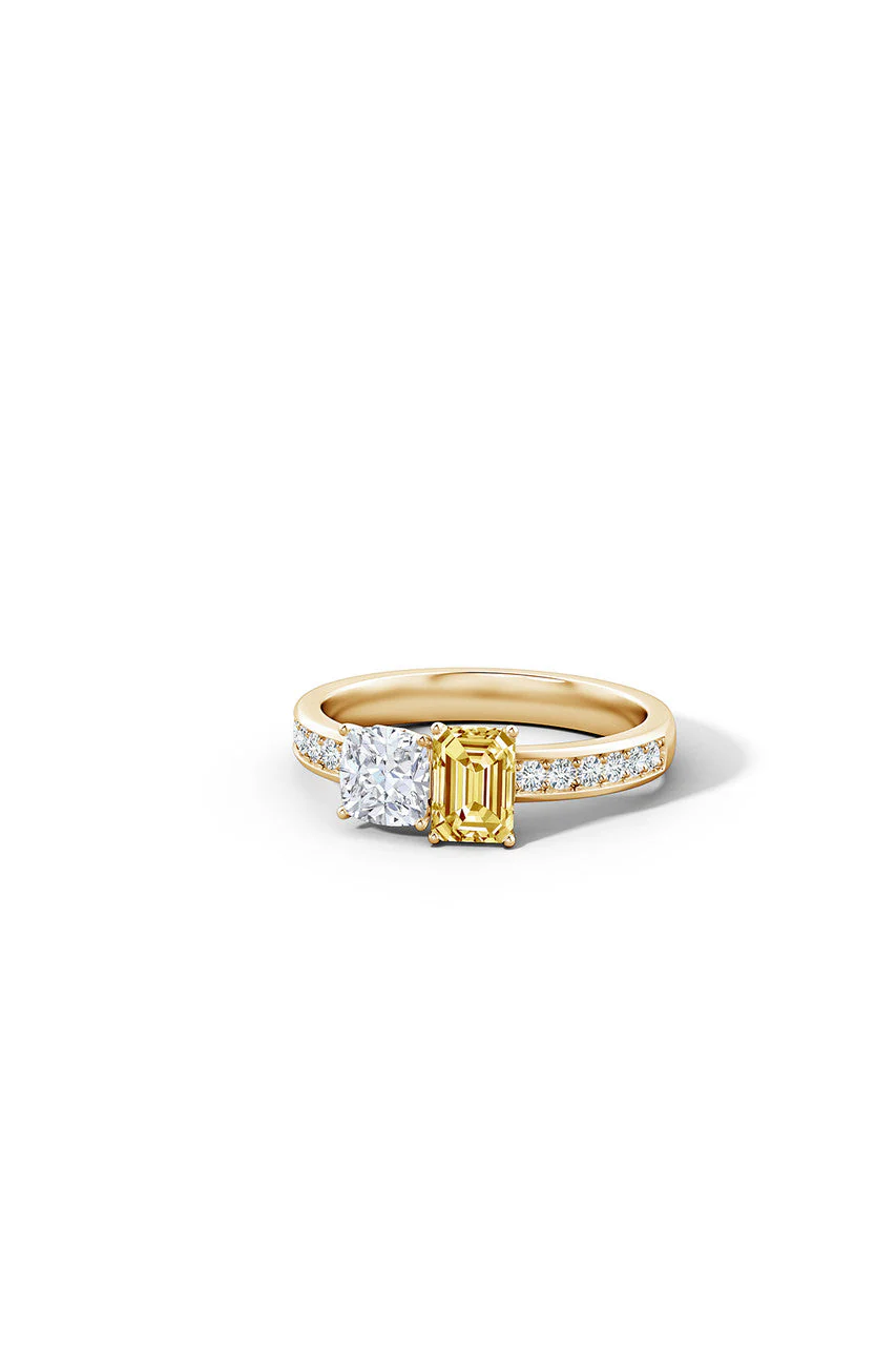 Orient Express Lab-Grown 14K Gold with White & Yellow Diamond Two Stone Ring - Image 4