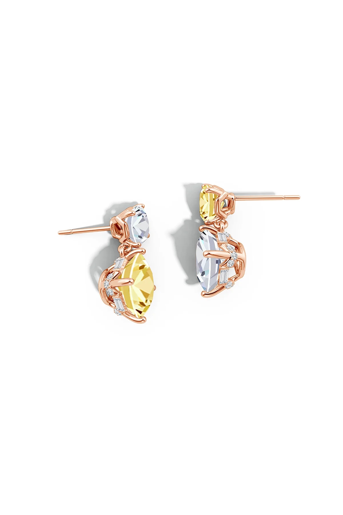Orient Express Lab-Grown 14K Gold with Yellow & White Diamond Two Stone Earrings
