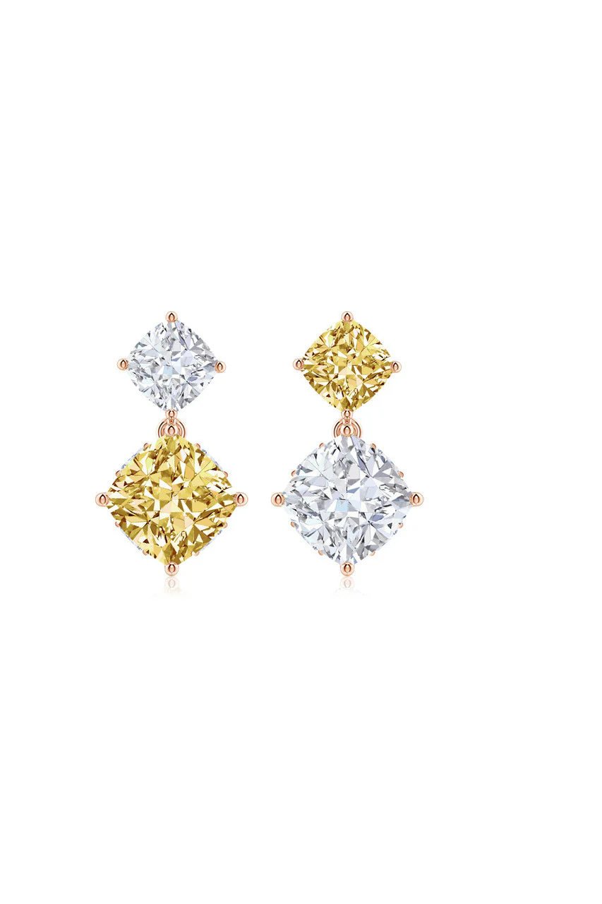 Orient Express Lab-Grown 14K Gold with Yellow & White Diamond Two Stone Earrings - Image 2
