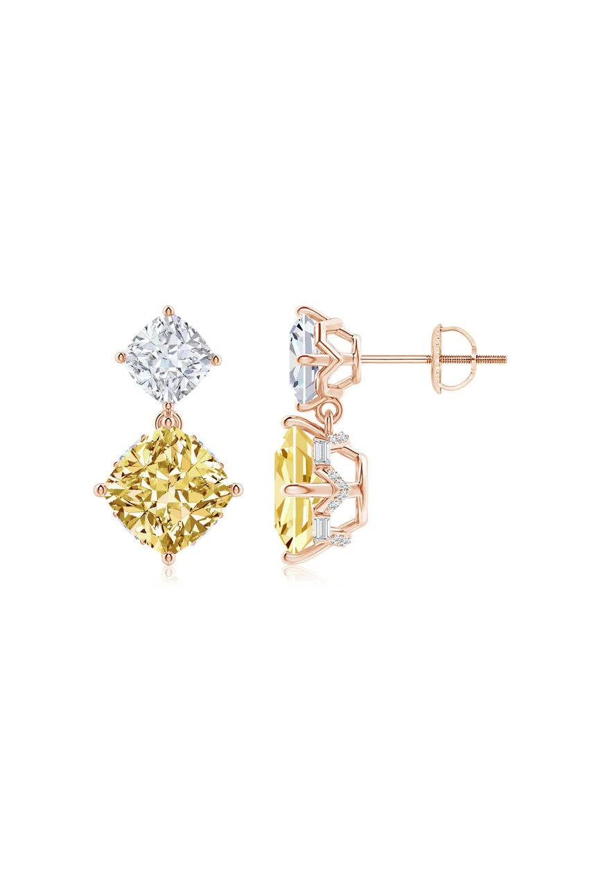 Orient Express Lab-Grown 14K Gold with Yellow & White Diamond Two Stone Earrings - Image 3