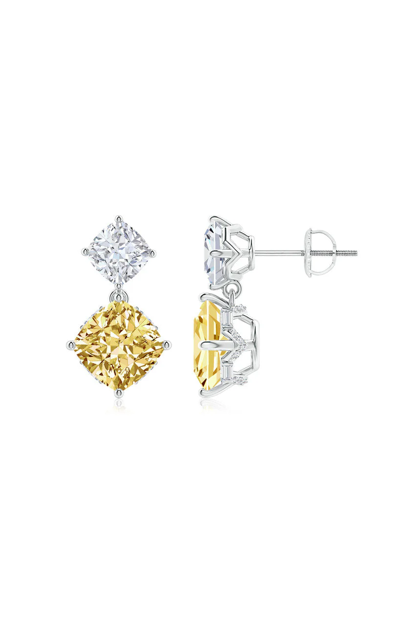 Orient Express Lab-Grown 14K Gold with Yellow & White Diamond Two Stone Earrings - Image 3