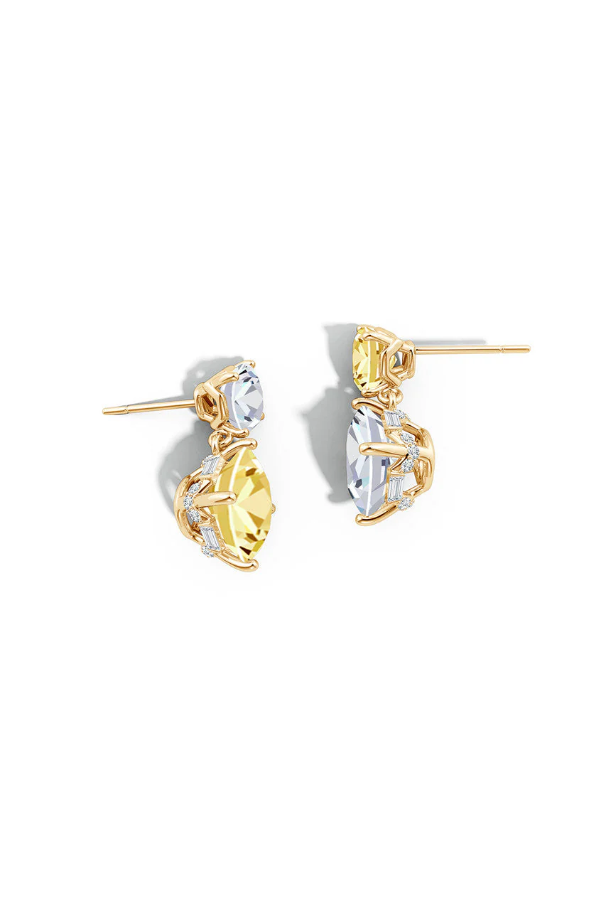 Orient Express Lab-Grown 14K Gold with Yellow & White Diamond Two Stone Earrings - Image 2