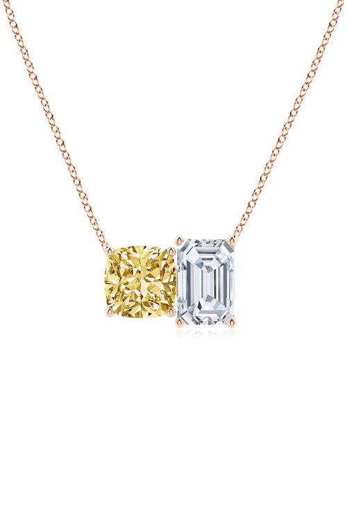 Orient Express Lab-Grown 14K Gold with Yellow & White Diamond Two Stone Pendant Necklace - Image 2