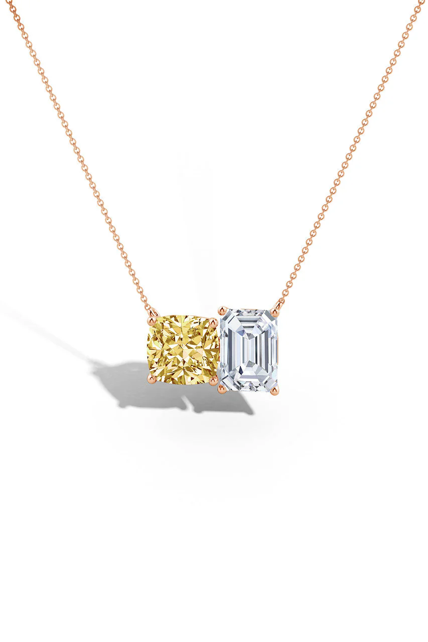 Orient Express Lab-Grown 14K Gold with Yellow & White Diamond Two Stone Pendant Necklace - Image 4