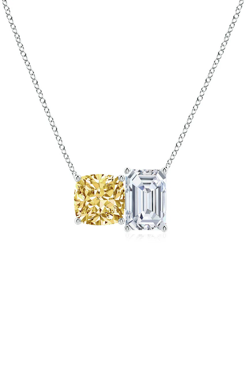 Orient Express Lab-Grown 14K Gold with Yellow & White Diamond Two Stone Pendant Necklace - Image 2