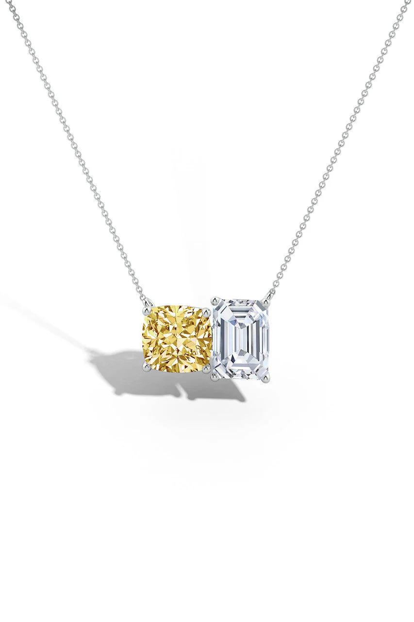 Orient Express Lab-Grown 14K Gold with Yellow & White Diamond Two Stone Pendant Necklace - Image 4