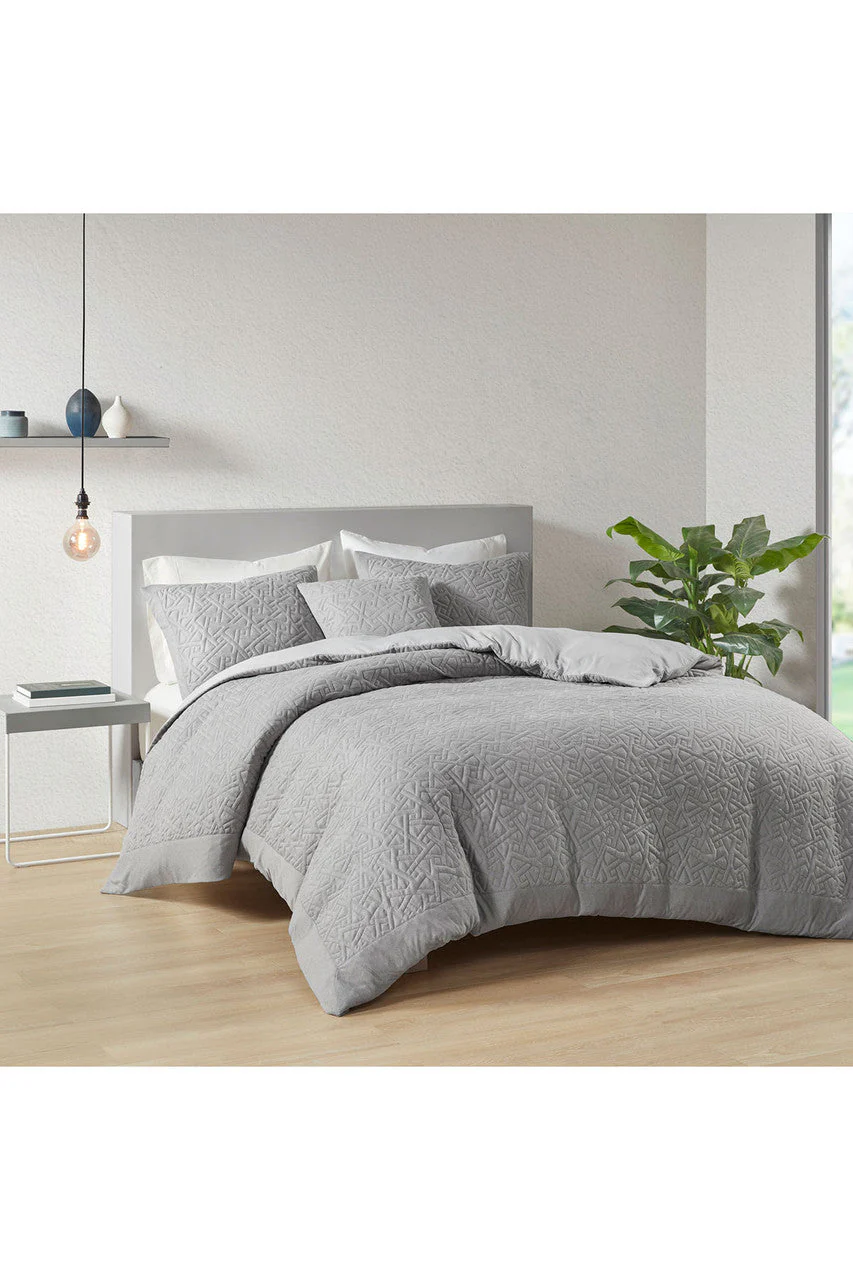 Origami 3 Piece Quilt Top Grey Duvet Cover Mini Set - Image 2