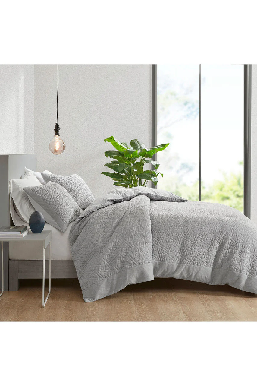 Origami 3 Piece Quilt Top Grey Duvet Cover Mini Set - Image 3