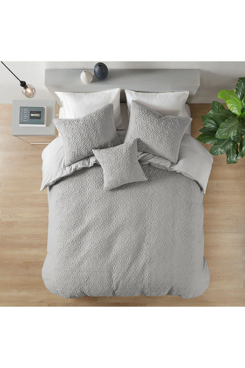 Origami 3 Piece Quilt Top Grey Duvet Cover Mini Set - Image 4