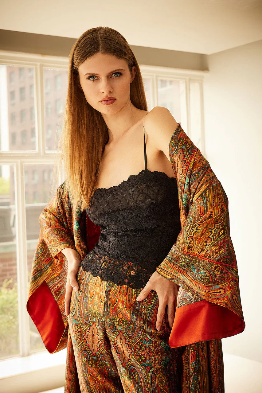 Paisley Drop Sleeve Silk Robe