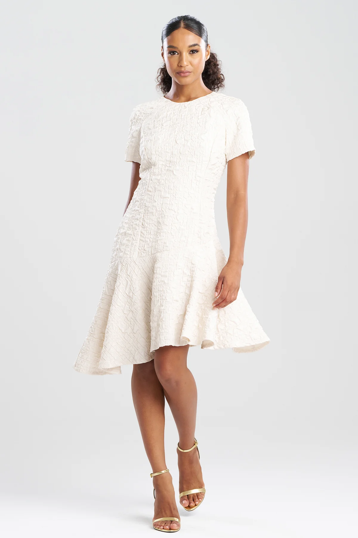 Pebbled Jacquard Short Sleeve Flounce Dress - Image 2
