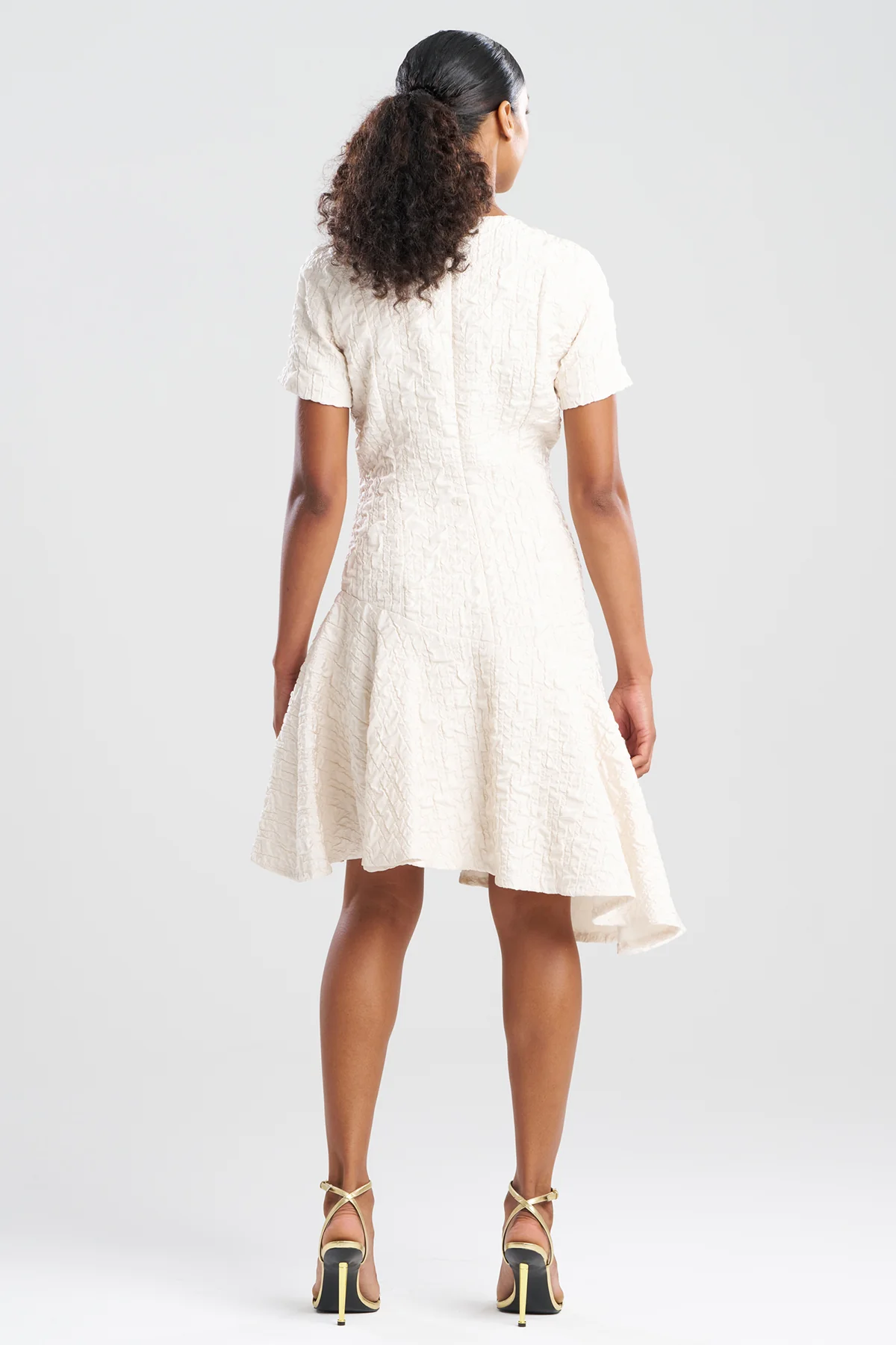 Pebbled Jacquard Short Sleeve Flounce Dress - Image 3