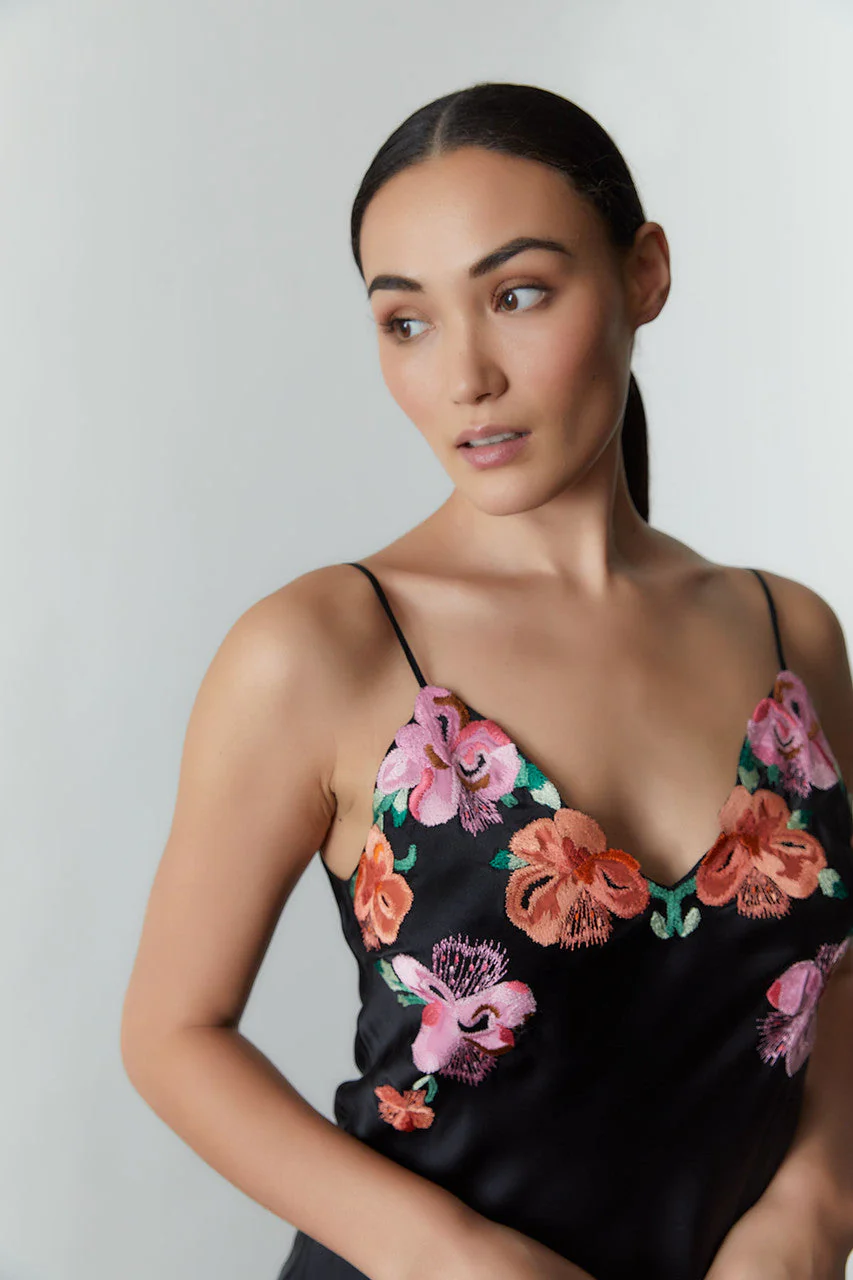 Peony Blossoms Embroidered Silk Chemise - Image 5