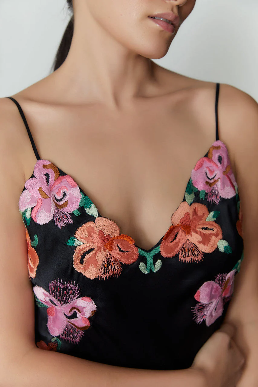 Peony Blossoms Embroidered Silk Chemise - Image 6