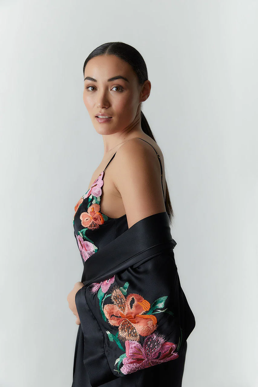 Peony Blossoms Embroidered Silk Chemise - Image 8