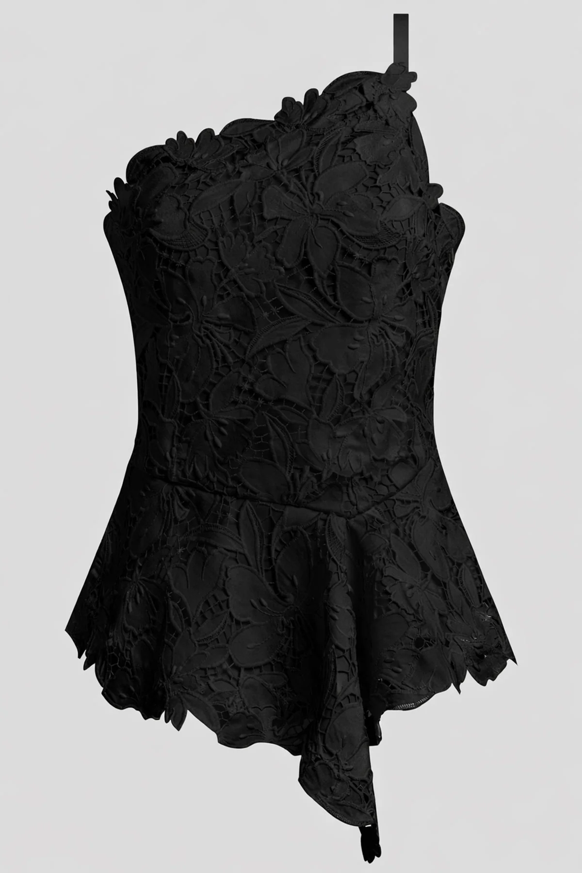 Peony Floral Lace Asymmetric Halter Top - Image 3