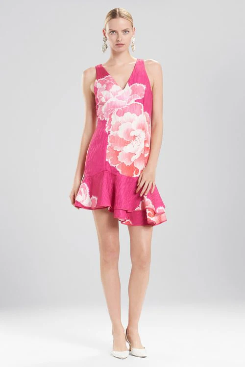 Peony Jacquard Ruffle Hem Dress