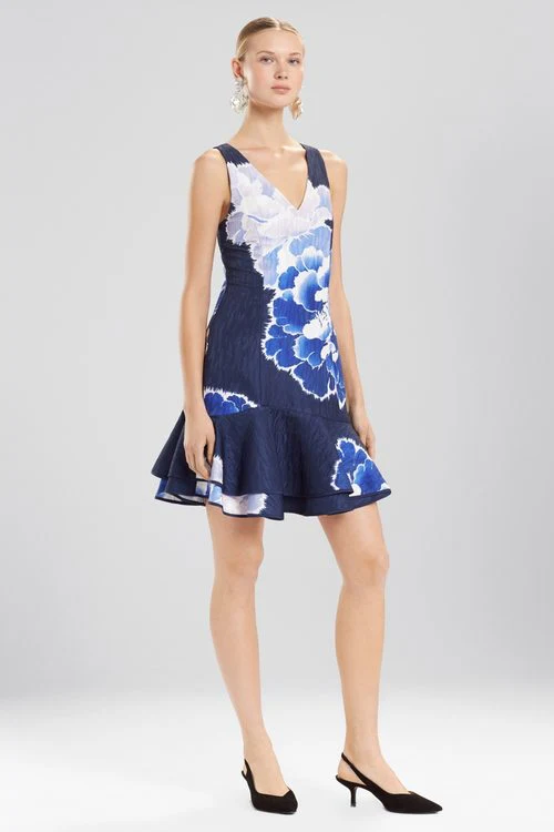 Peony Jacquard Ruffle Hem Dress