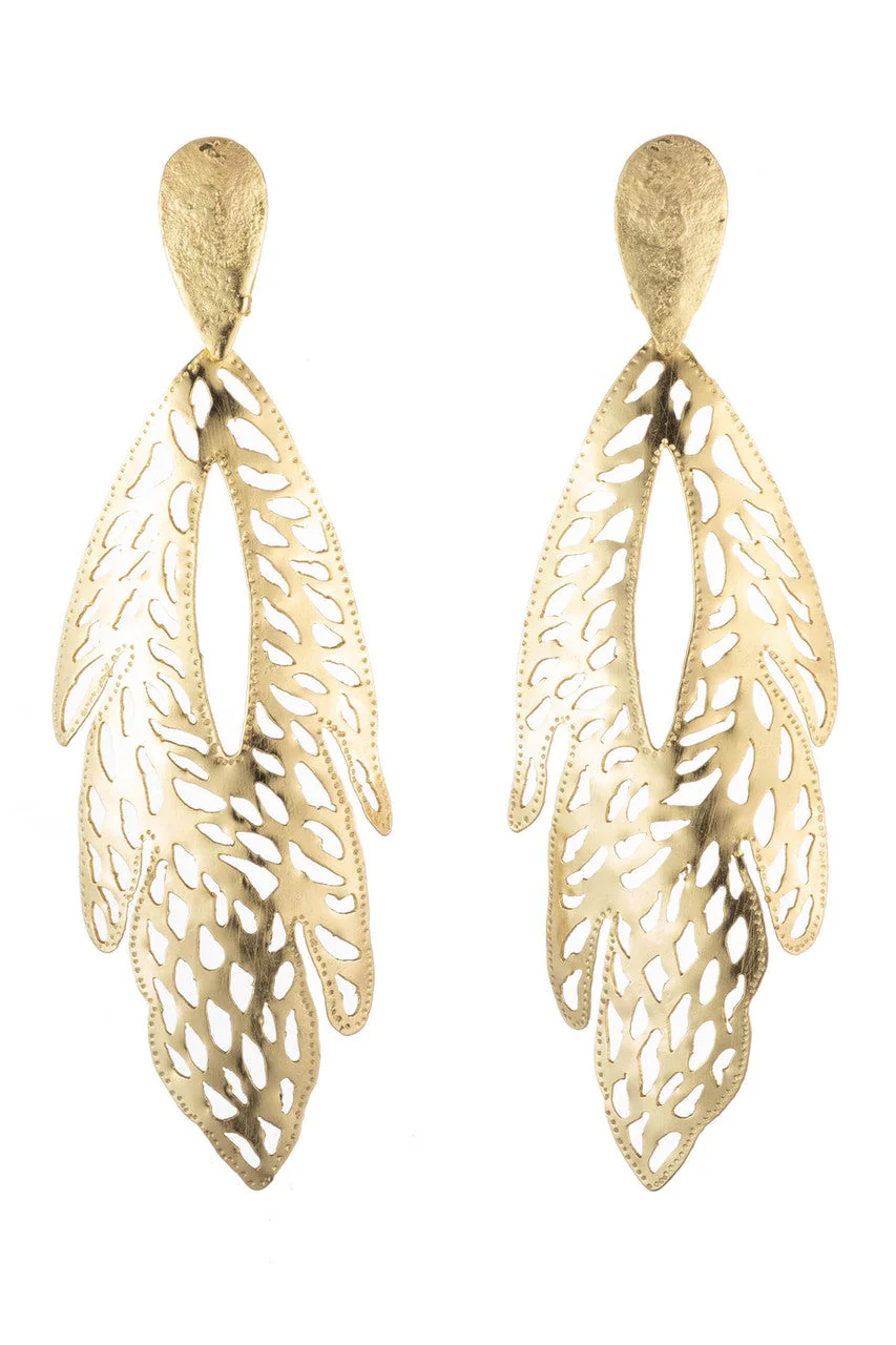 Plated Brass Leaf Earrings - Image 2