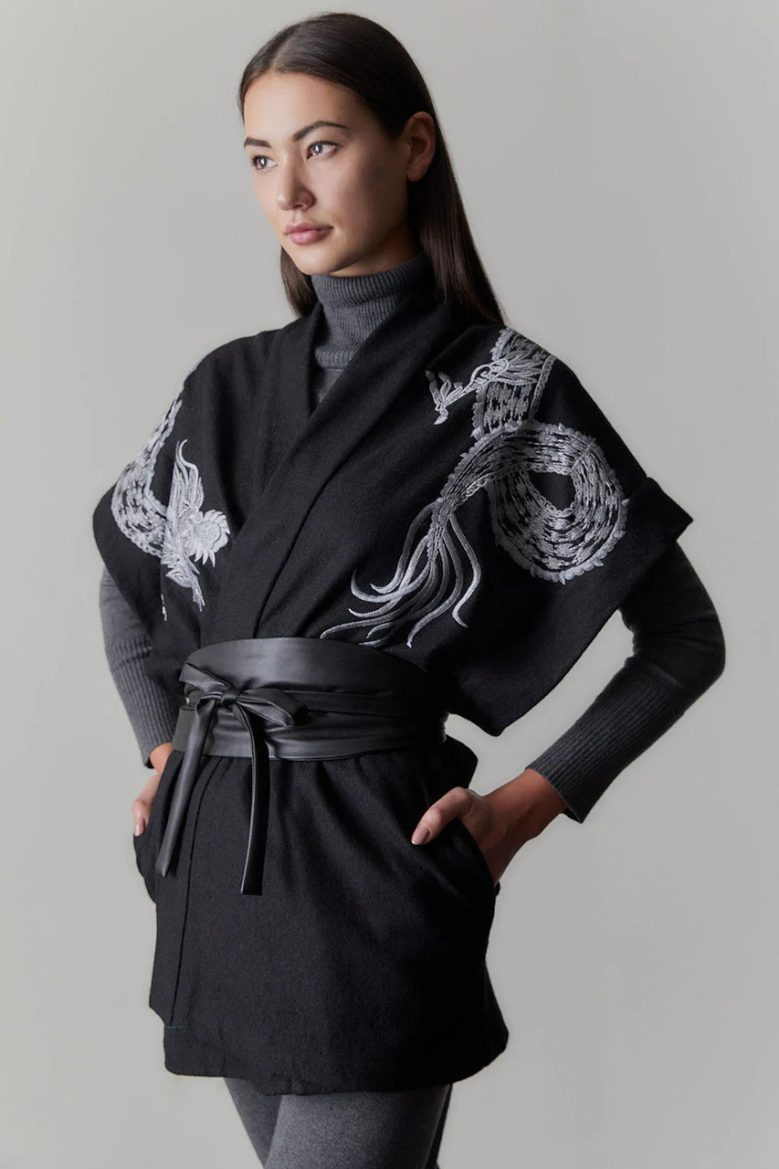 Ponte Dragon Embroidery Kimono Topper - Image 2