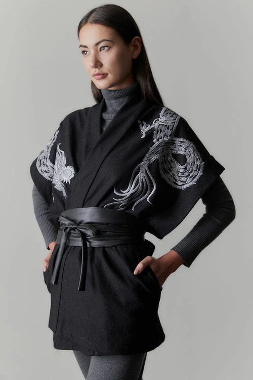 Ponte Dragon Embroidery Kimono Topper - Image 7