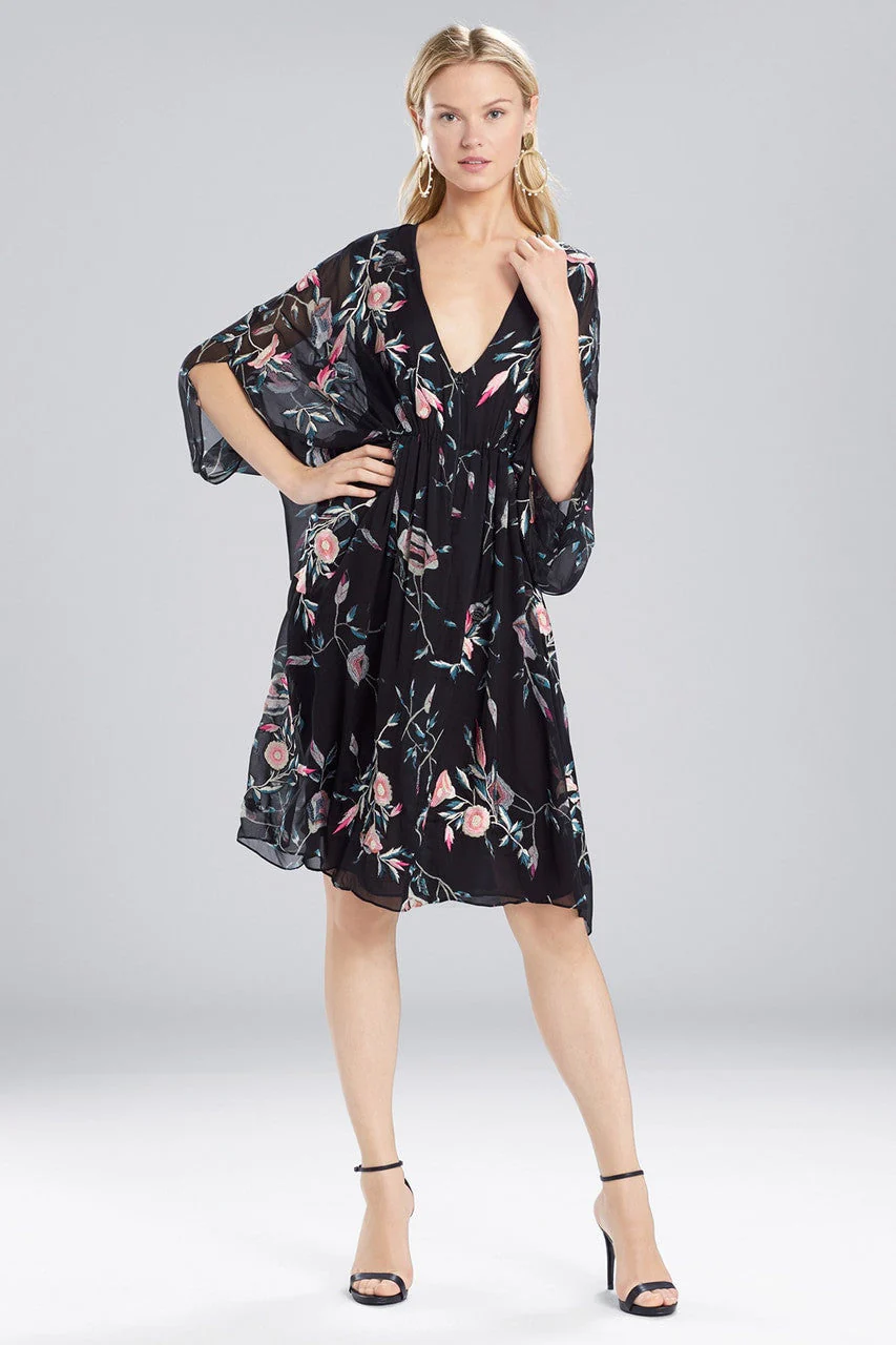 Pressed Flower Printed Silk Chiffon Caftan Dress - Image 2