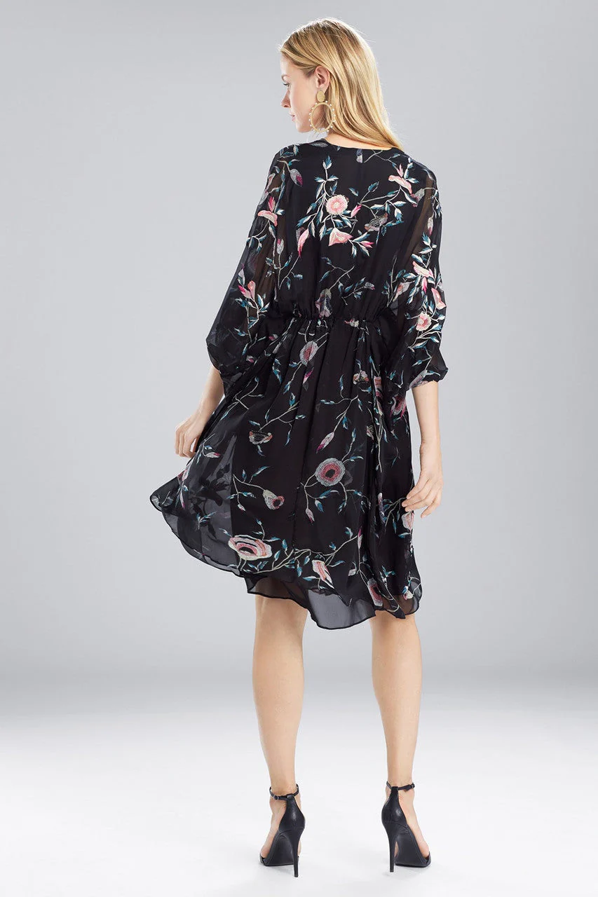 Pressed Flower Printed Silk Chiffon Caftan Dress - Image 3