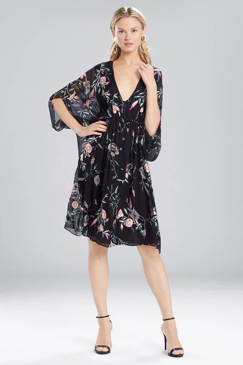 Pressed Flower Printed Silk Chiffon Caftan Dress - Image 6