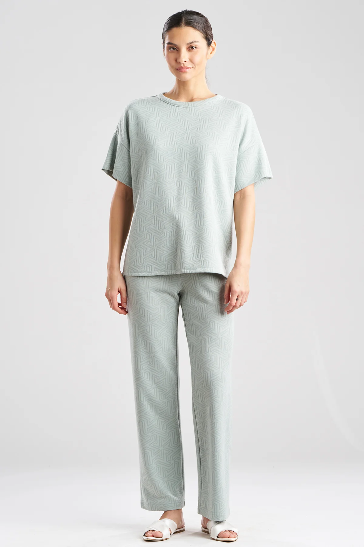 Quilted Geo Knit Jacquard Short Sleeve Top