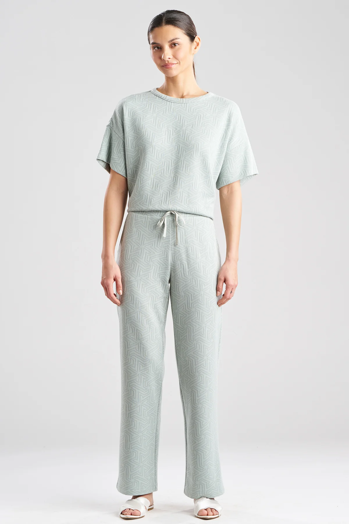 Quilted Geo Knit Jacquard Straight Leg Pants