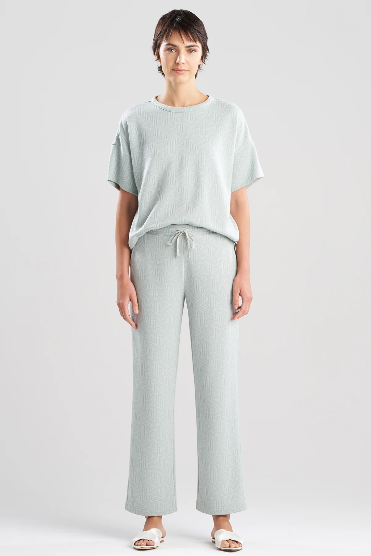 Quilted Geo Knit Jacquard Straight Leg Pants - Image 3