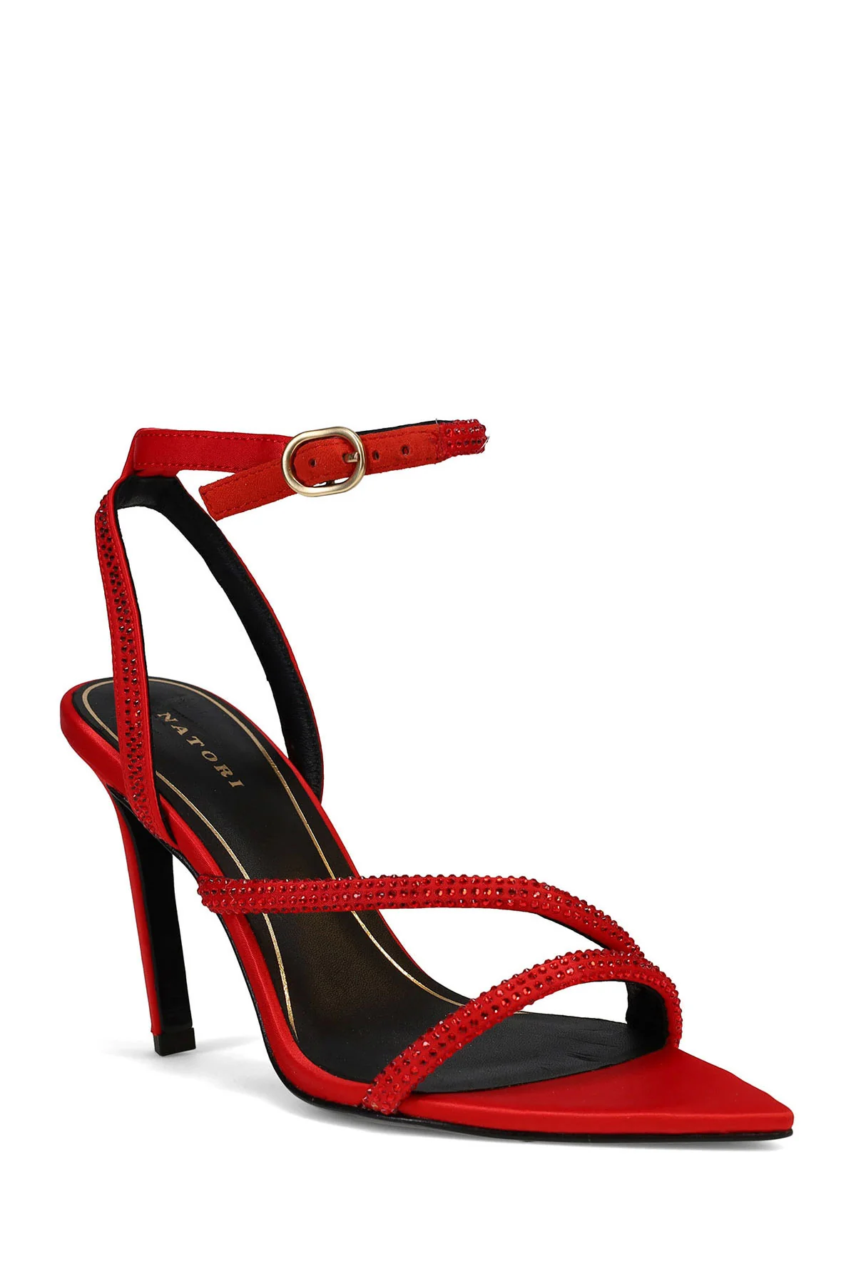 Reiki Satin Embellished Ankle Strap Heel