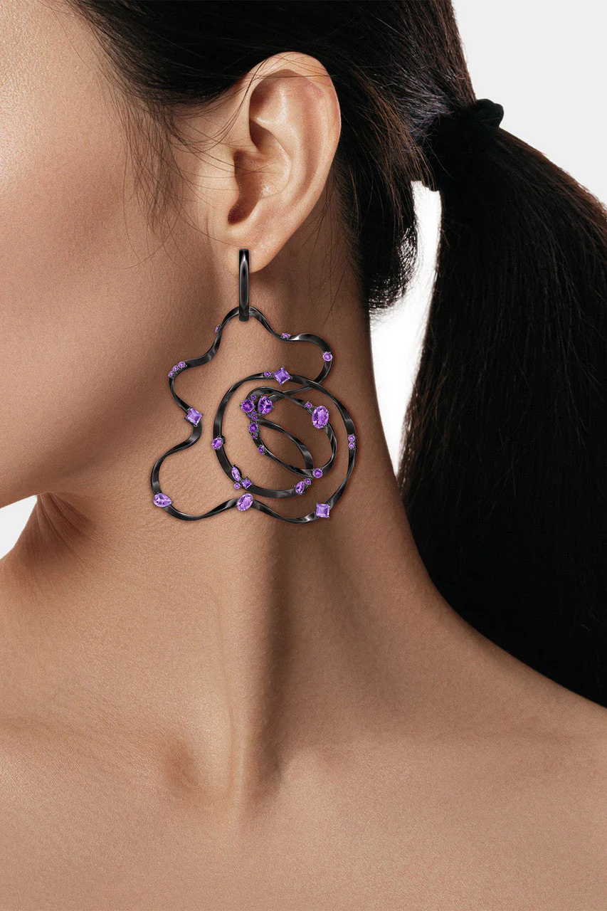 Runway Collection Sakura Amethyst Giant Hoop Earrings - Image 4