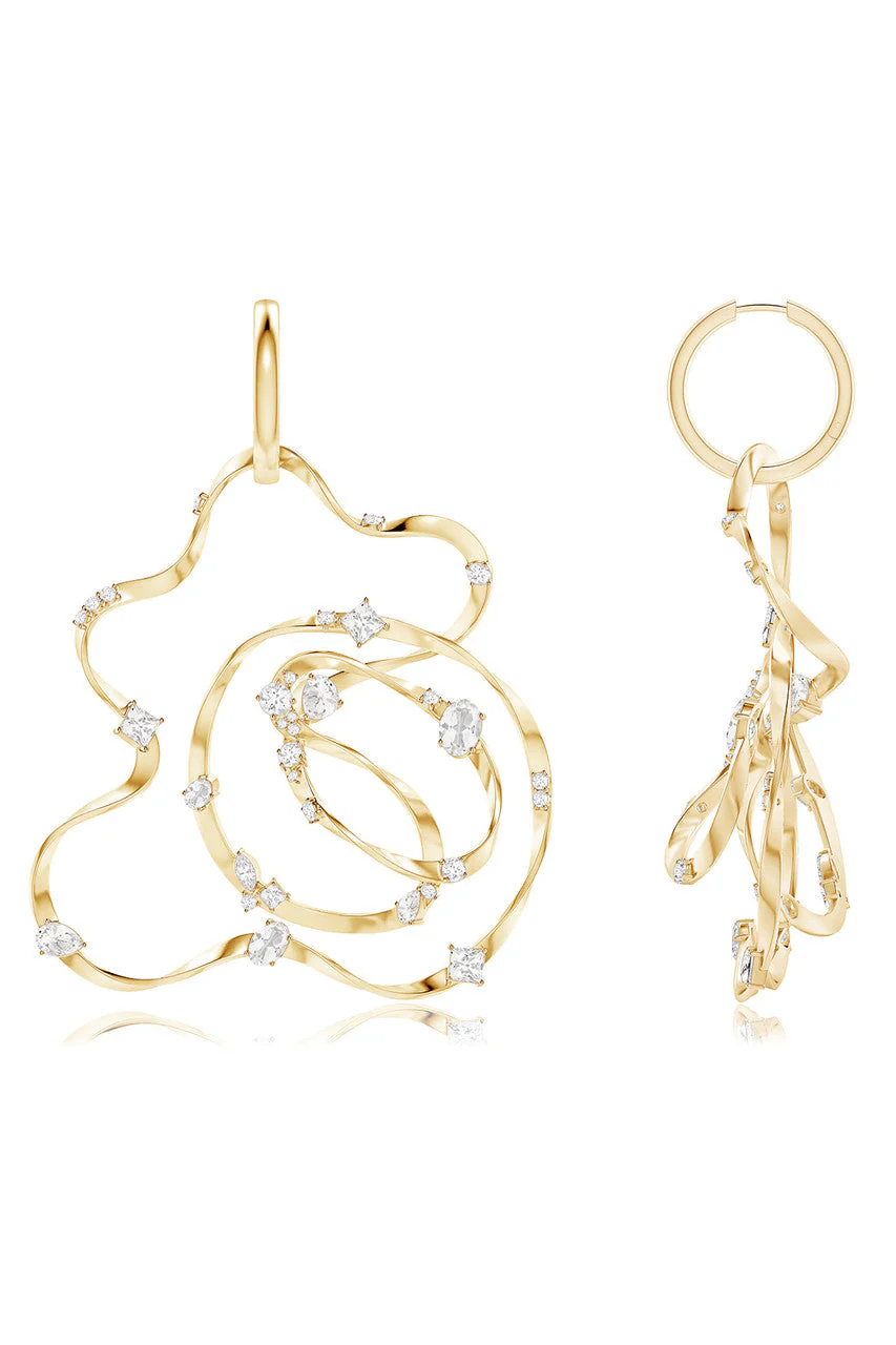 Runway Collection Sakura White Topaz Giant Gold Hoop Earrings - Image 3
