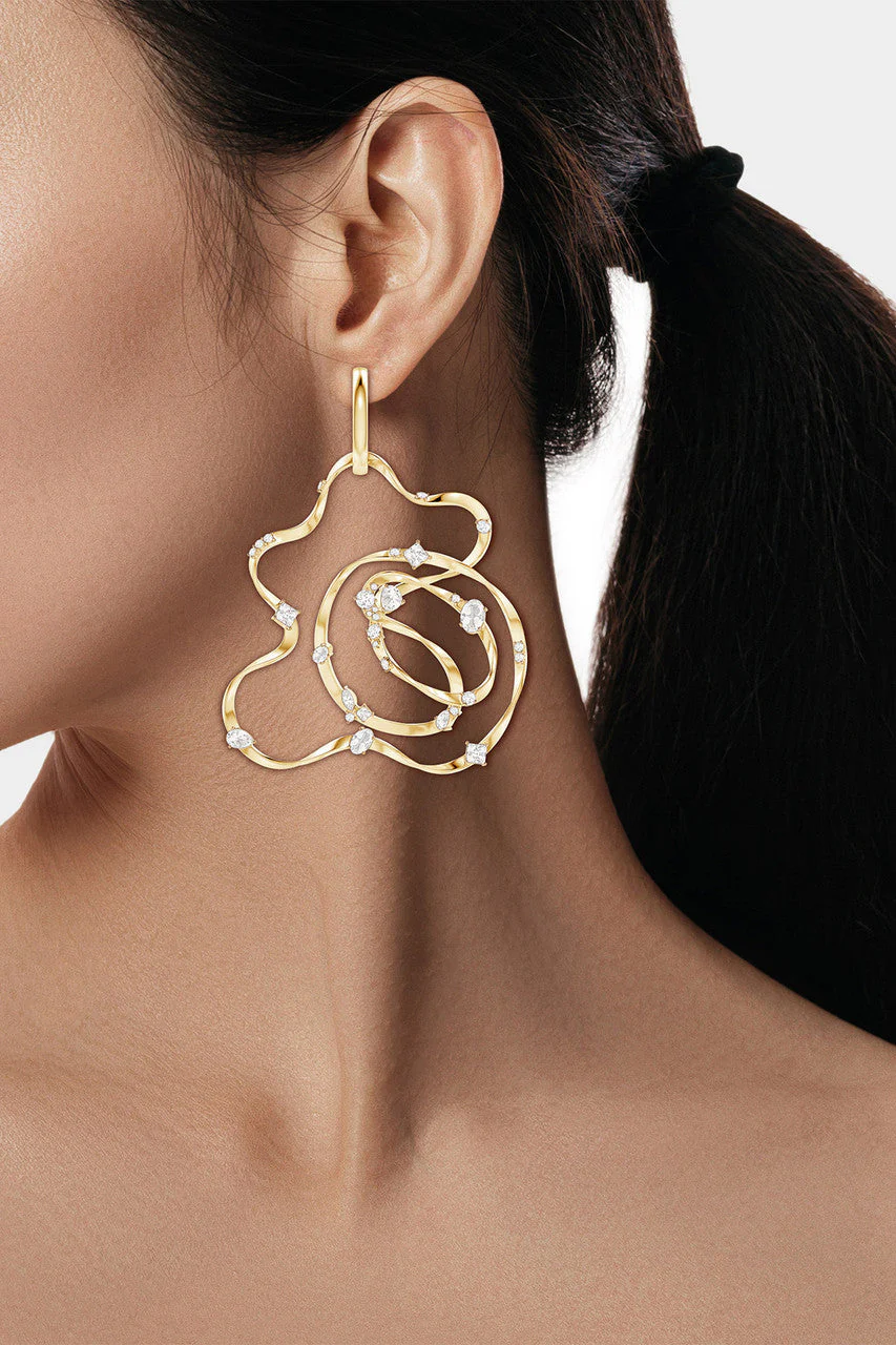 Runway Collection Sakura White Topaz Giant Gold Hoop Earrings - Image 4