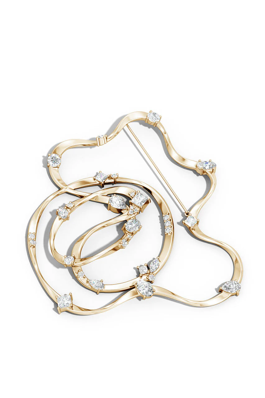 Runway Collection Sakura White Topaz Gold Brooch - Image 2