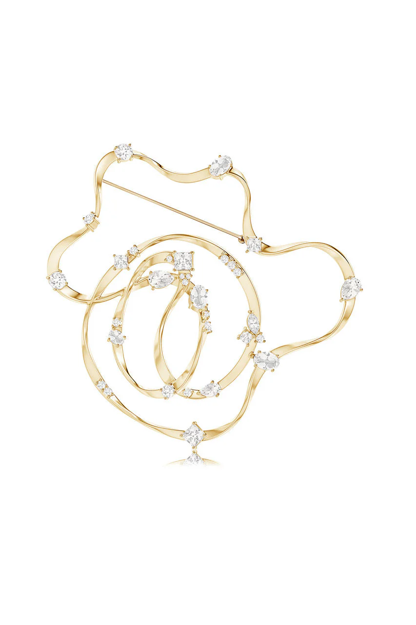 Runway Collection Sakura White Topaz Gold Brooch - Image 4