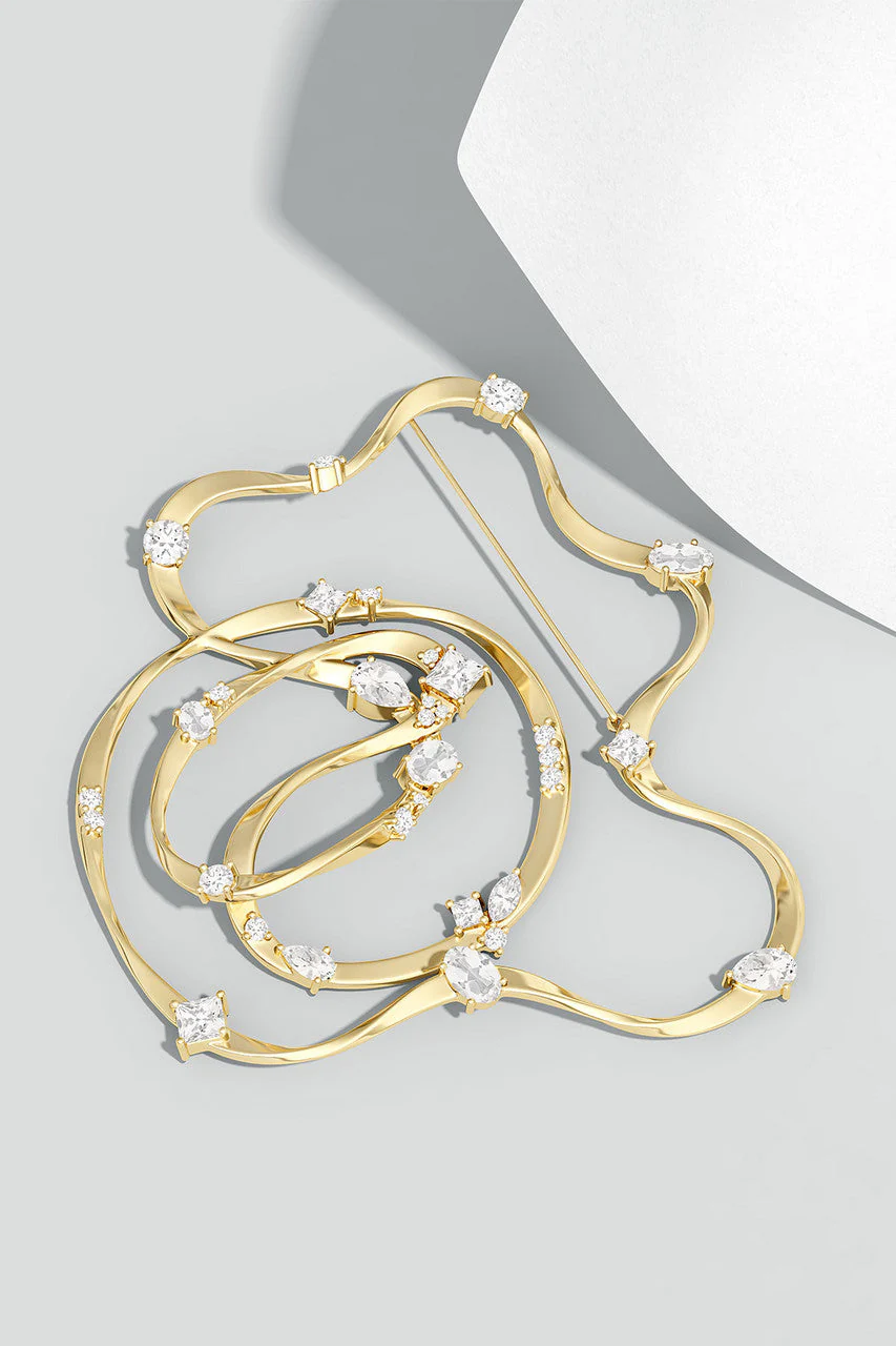 Runway Collection Sakura White Topaz Gold Brooch - Image 7
