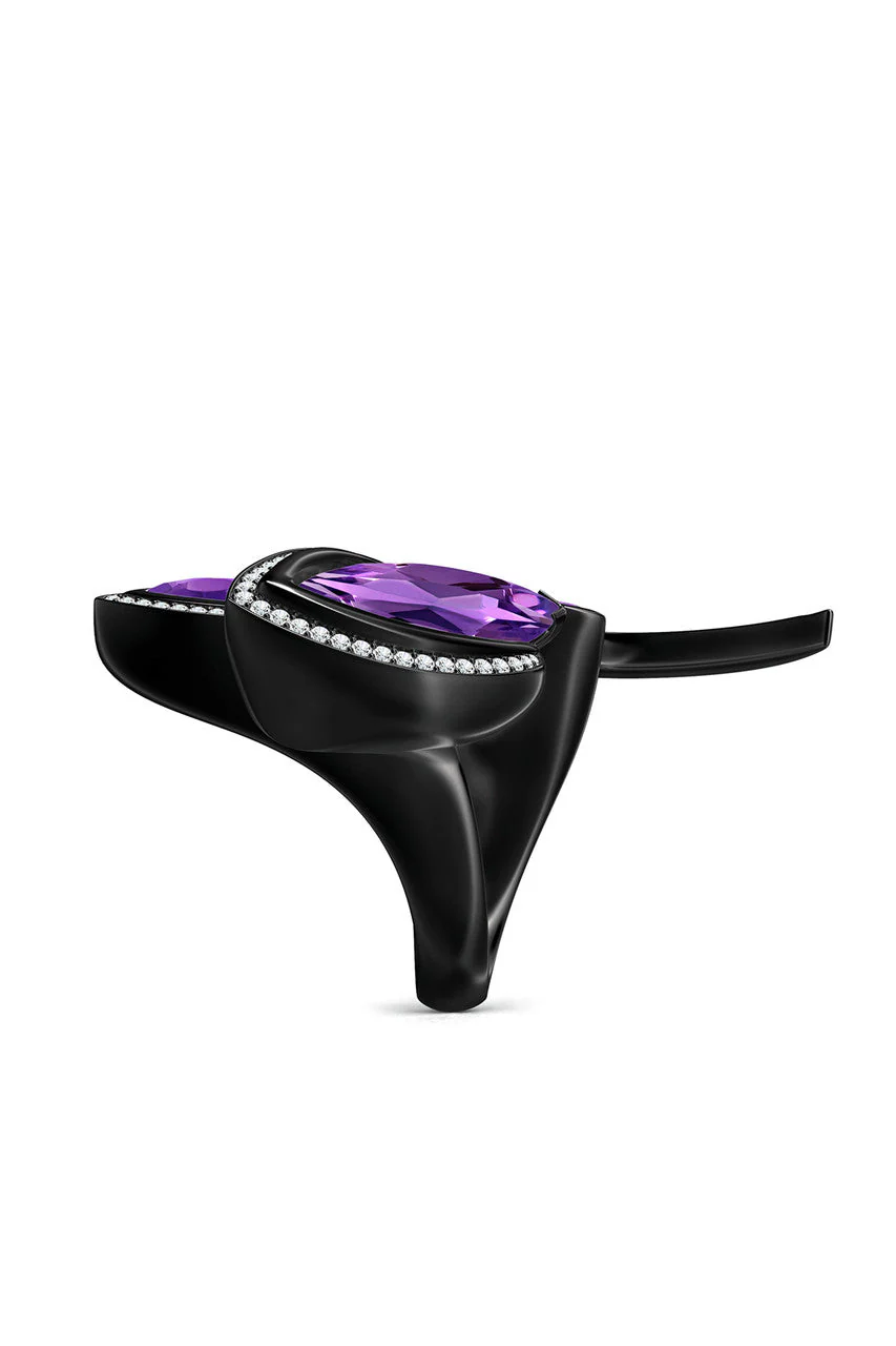 Runway Collection Sumi Amethyst and Diamond Statement Ring - Image 3
