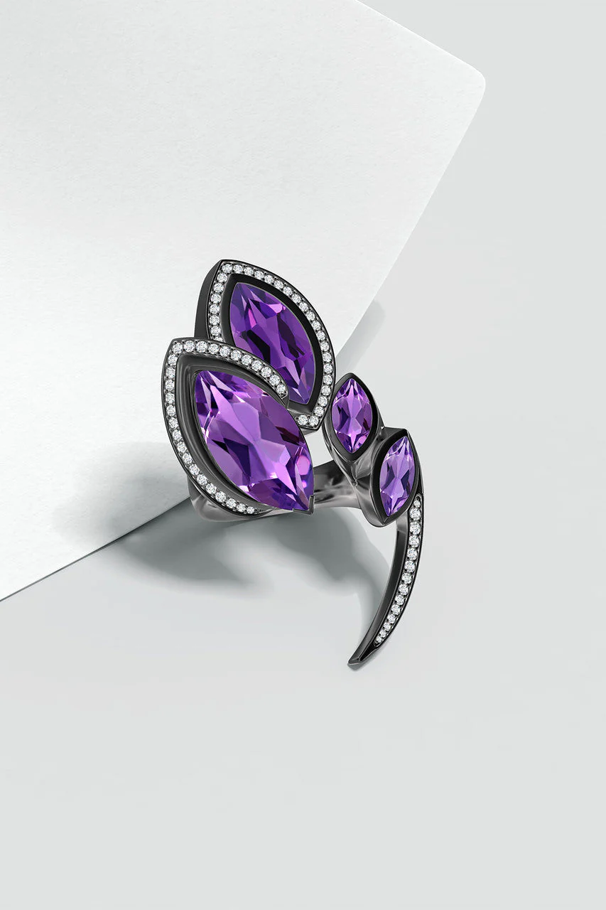 Runway Collection Sumi Amethyst and Diamond Statement Ring - Image 4