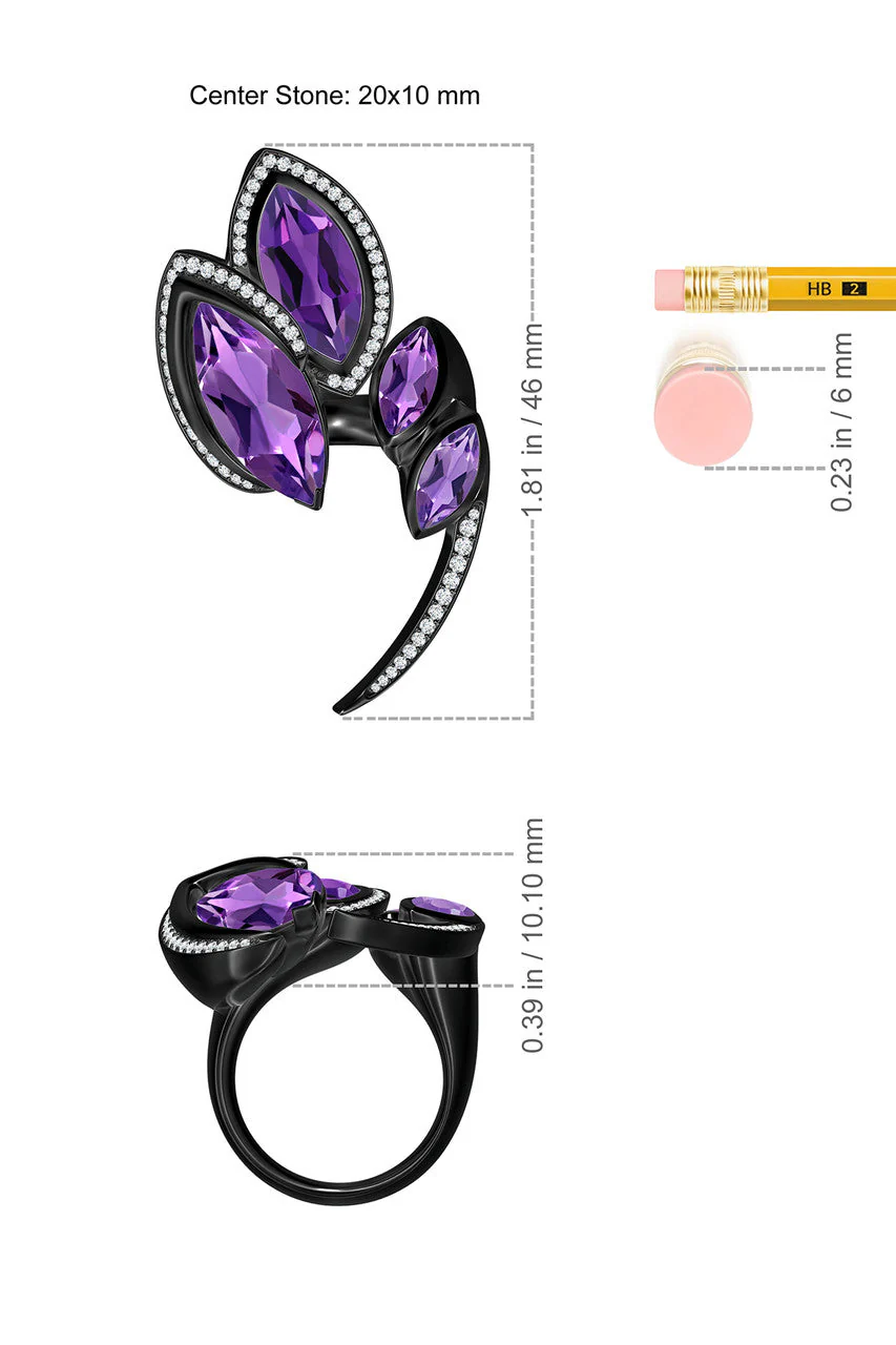 Runway Collection Sumi Amethyst and Diamond Statement Ring - Image 5