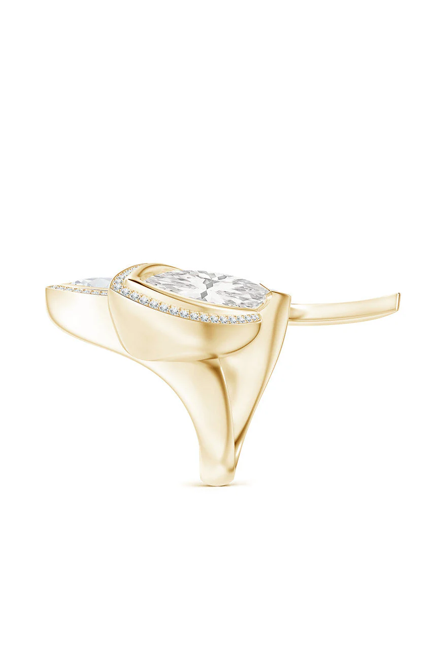 Runway Collection Sumi White Topaz and Diamond Gold Statement Ring - Image 3