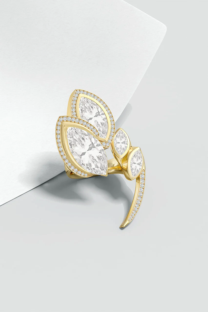 Runway Collection Sumi White Topaz and Diamond Gold Statement Ring - Image 6