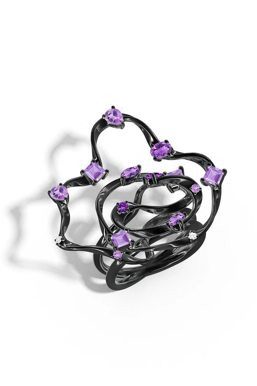 Sakura Dispersed Amethyst Ombre Cocktail Ring - Image 2