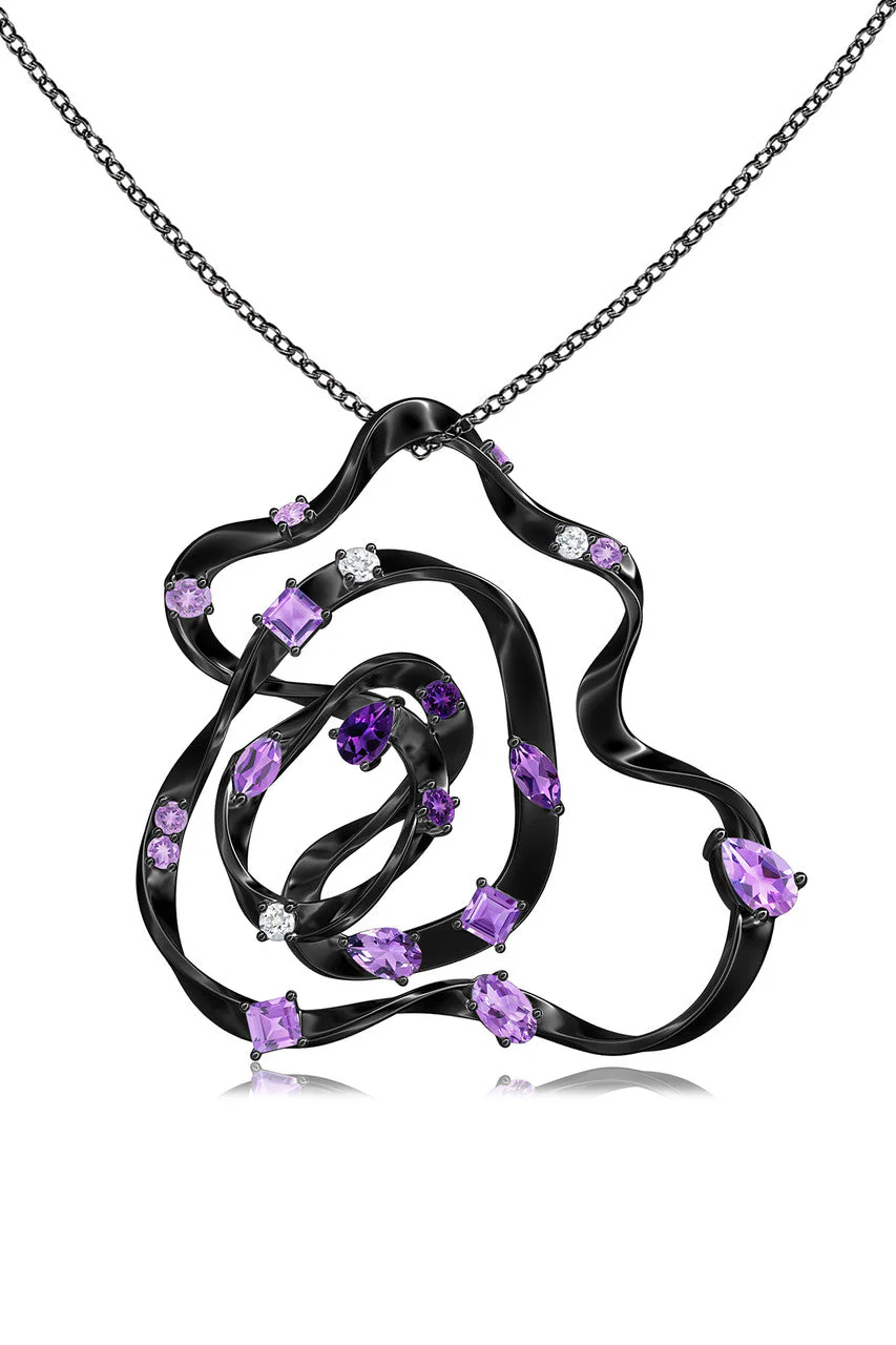 Sakura Midnight Silver Amethyst Ombre Large Pendant Necklace - Image 5