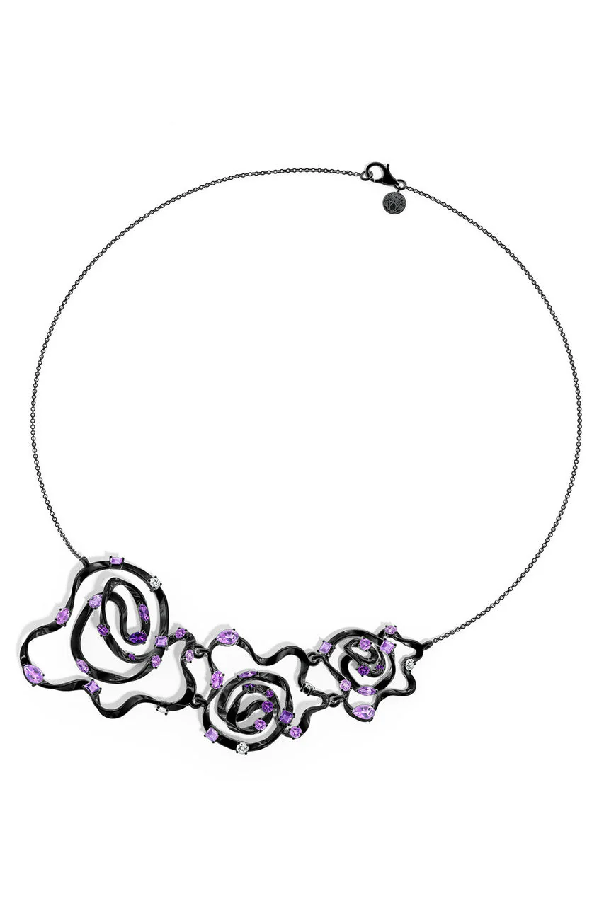 Sakura Midnight Silver Ombre Amethyst Asymmetrical Necklace - Image 2