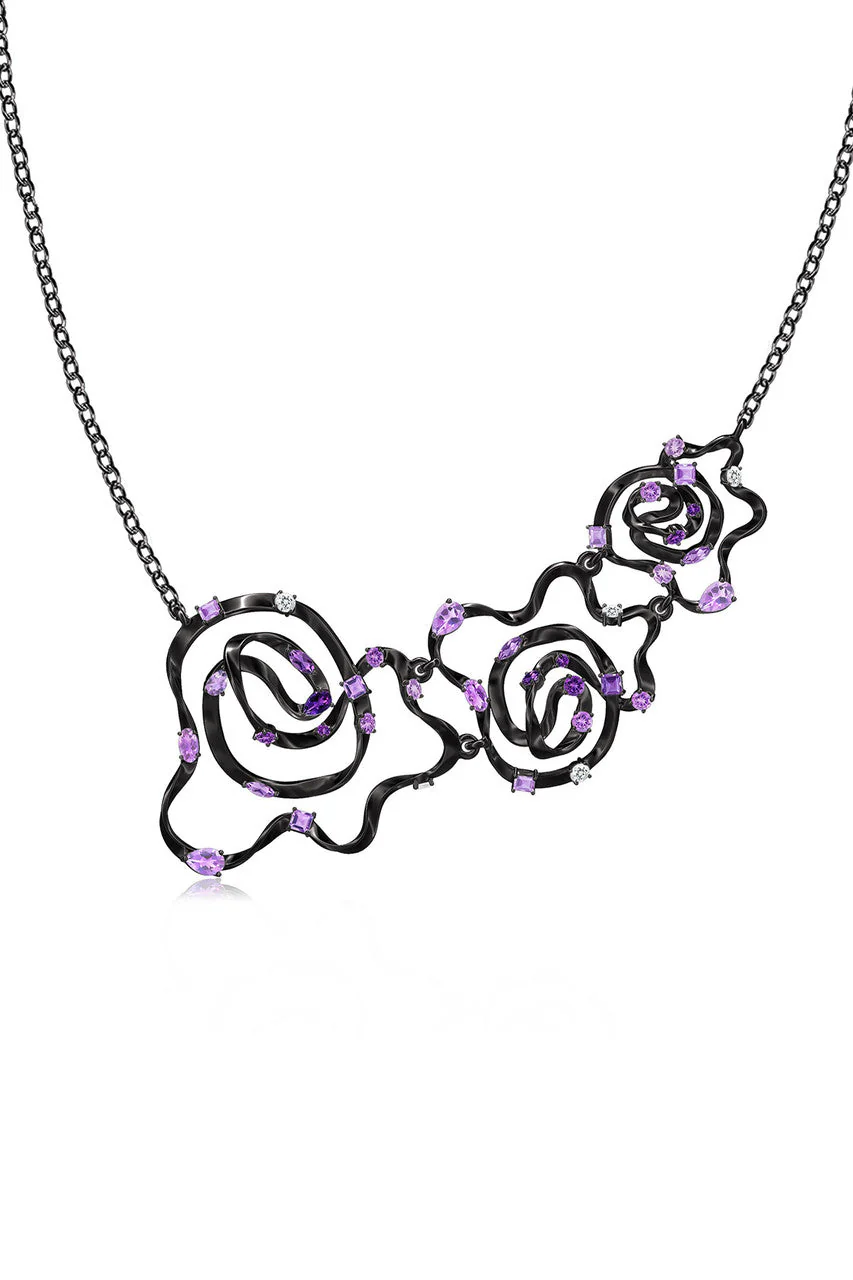 Sakura Midnight Silver Ombre Amethyst Asymmetrical Necklace - Image 3