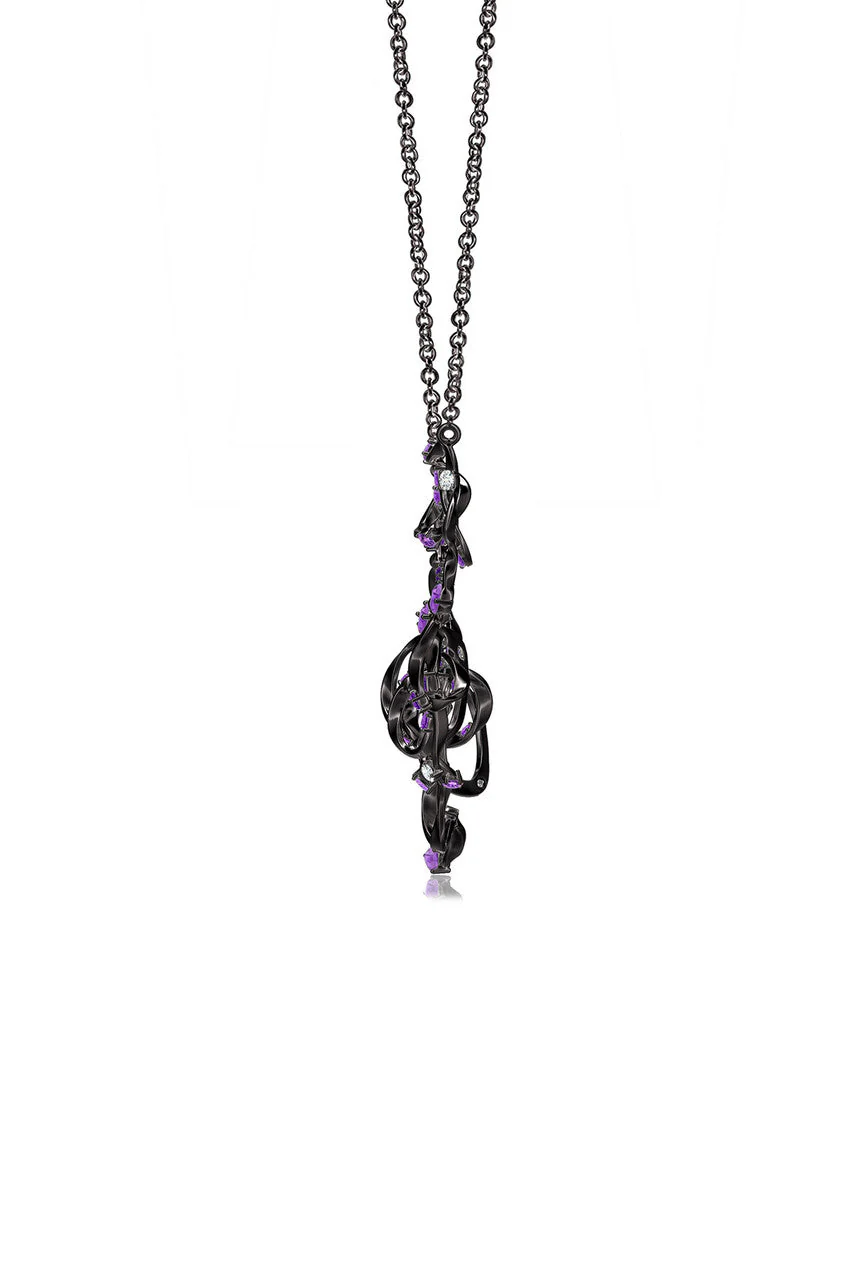 Sakura Midnight Silver Ombre Amethyst Asymmetrical Necklace - Image 5